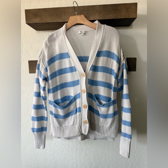 Madewell|Women’s Nautical Blue & White Striped knit Cardigan,size XXS,boho basic - Picture 3 of 11